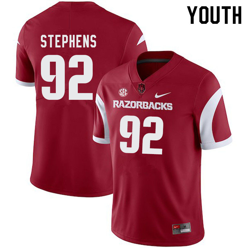 Youth #92 Chad Stephens Arkansas Razorbacks College Football Jerseys-Cardinal - Click Image to Close